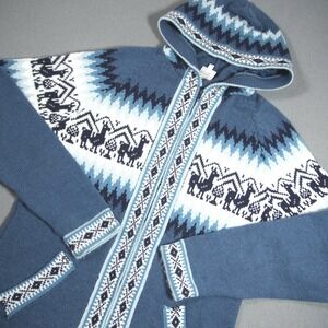 Alpaca Warehouse Alpaca Yarn Fair Isle Llama Knit Hooded Zip Sweater Men M Folk